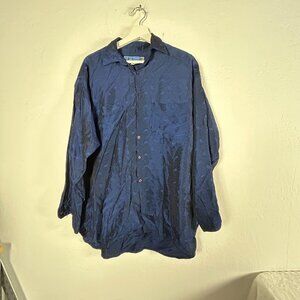 Vintage Ritchie Mens Long Sleeve Button Up Shirt Blue Jacquard Made In France